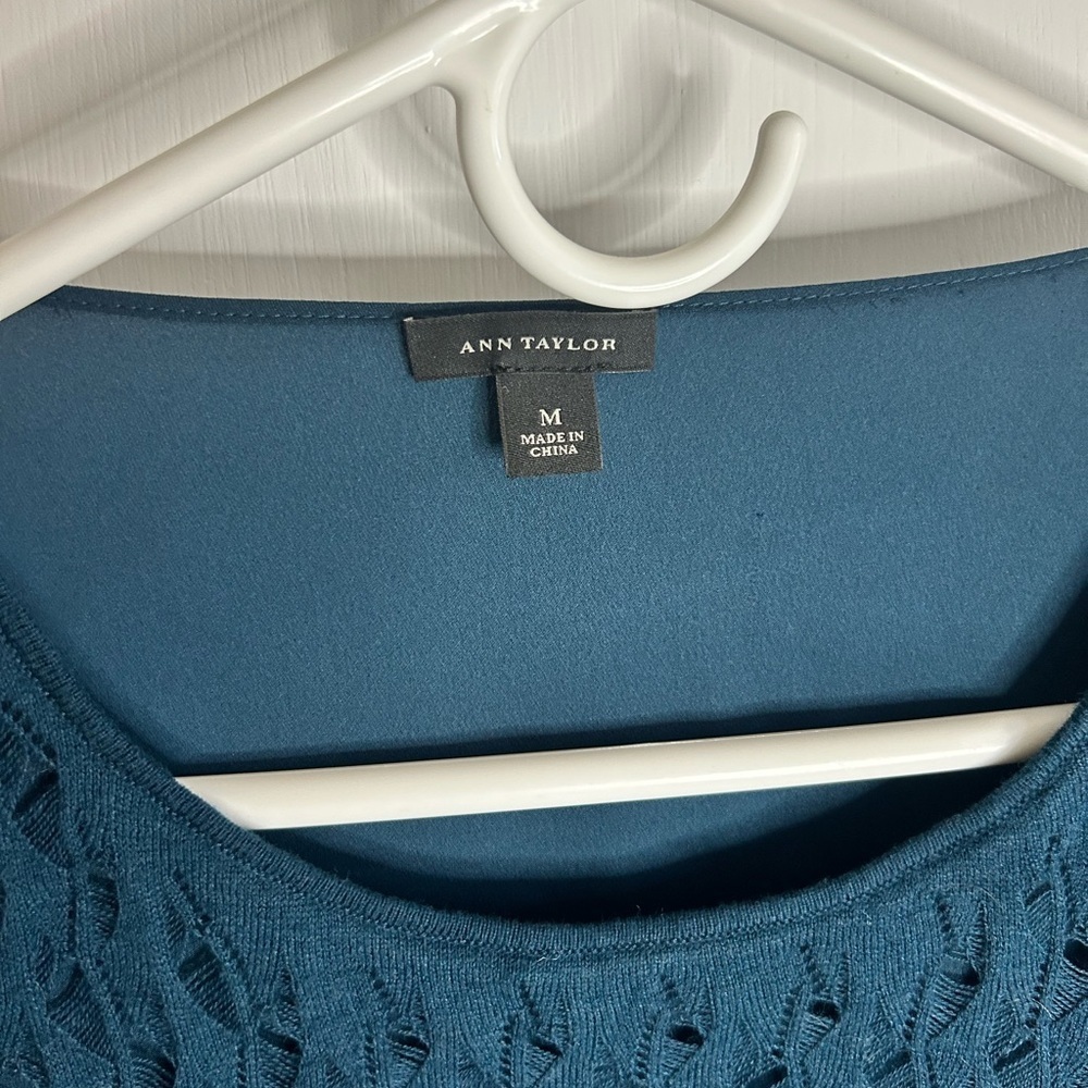 Ann Taylor Teal Textured Knit Sweater | Size M - Picture 2 of 4